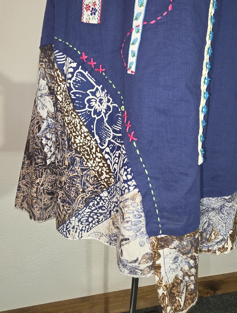 Toi Et Moi Dress Floral Embroidered Sleeveless Boho Patchwork Blue Size S - Picture 4 of 13